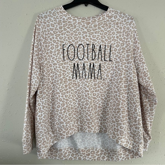 NWT Rae Dunn Animal Print Cream White Crew Neck Sweatshirt Football Mom 1X - Picture 1 of 7